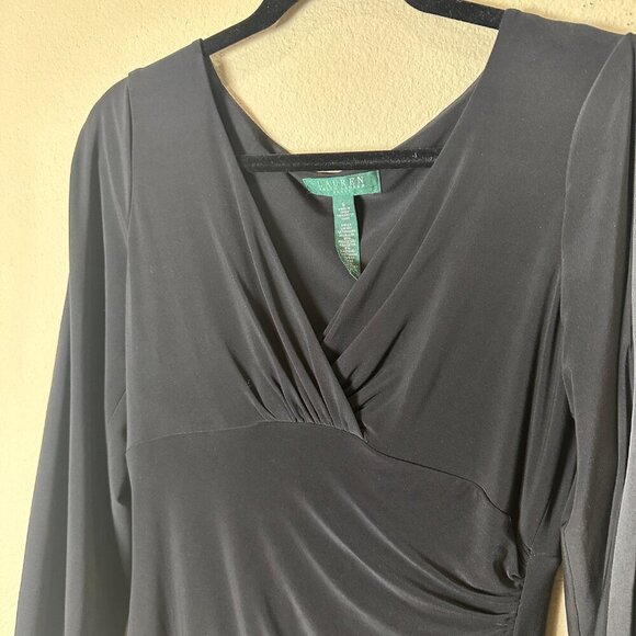 LAUREN RALPH LAUREN Black Long Sleeve Jersey Ruched Dress Size 6 - Picture 3 of 9
